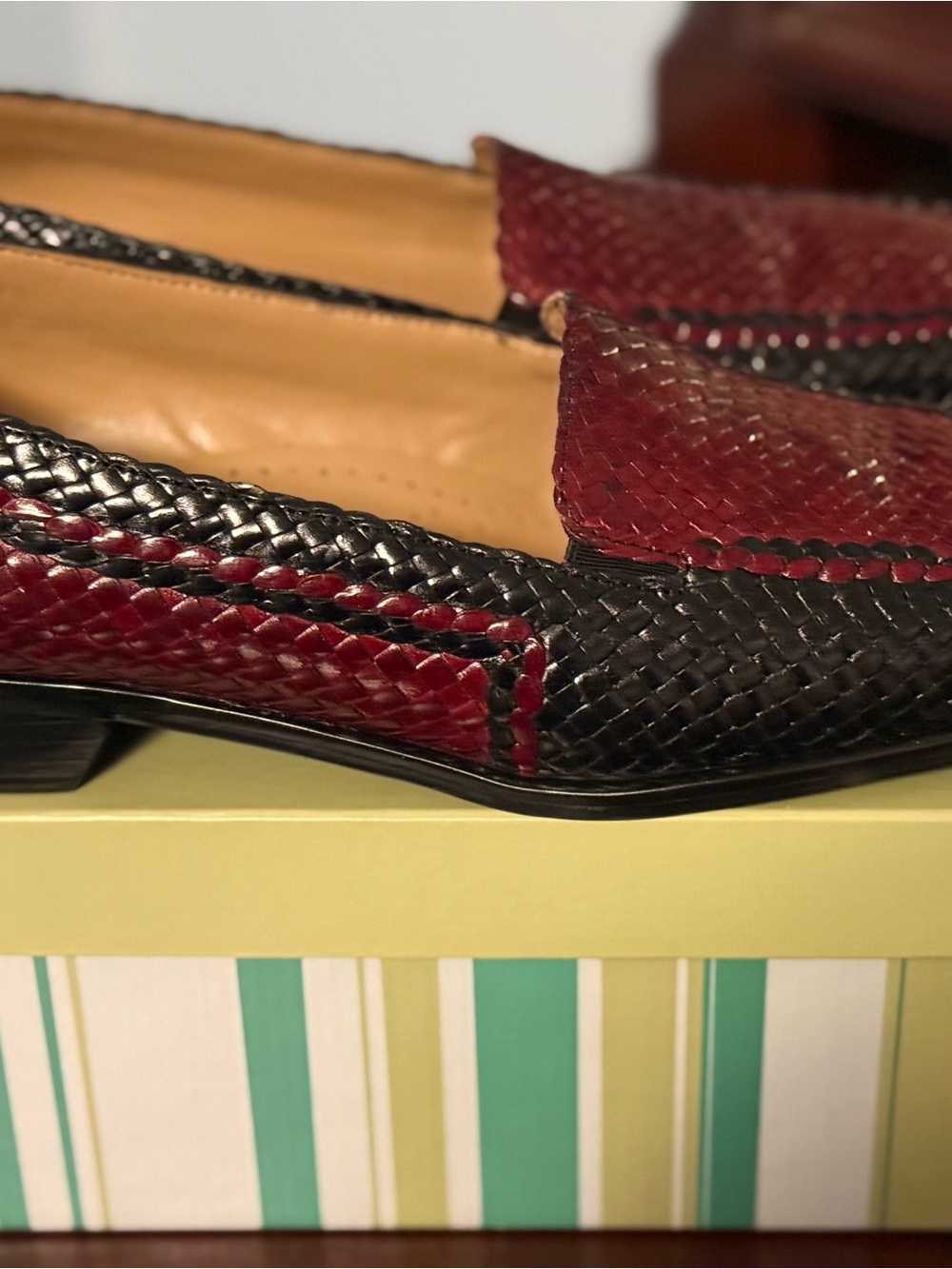 Trotters Women's Red and Black Woven Leather Slip-On Loafers